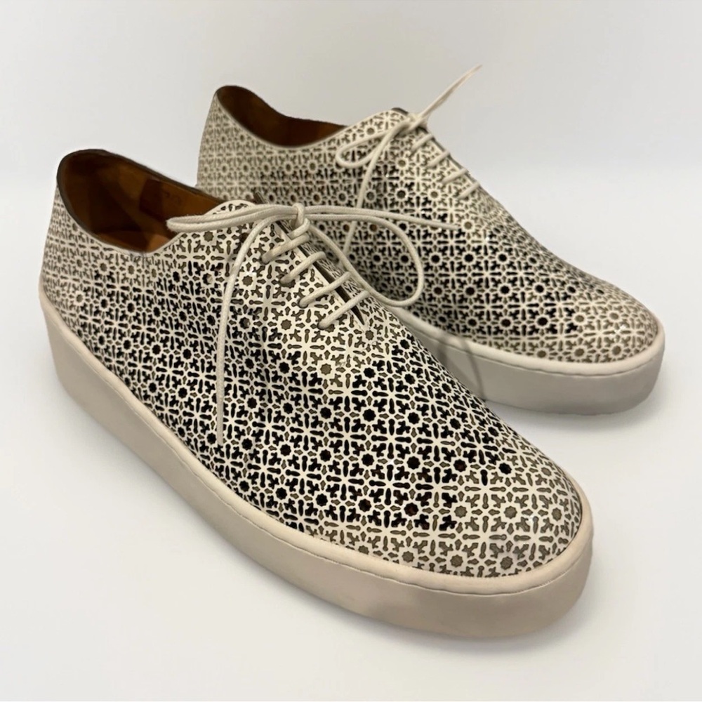 Clergerie White Lasercut Leather Platform Sneakers Size 38.5